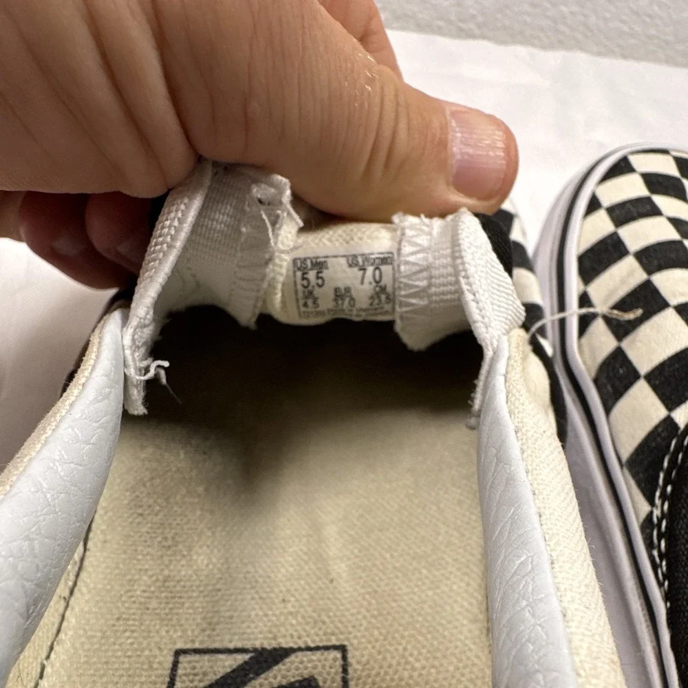 VANS Classic Slip-On Checkerboard Canvas Slip-On Black/White Men's US 7